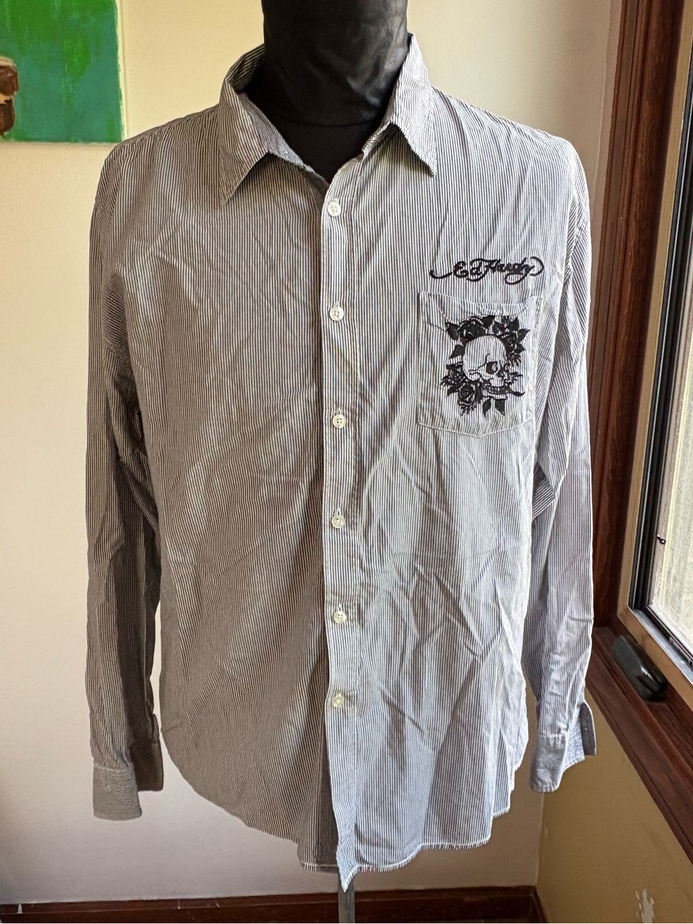 Vintage Y2K Ed Hardy Stripe Button-up Short
